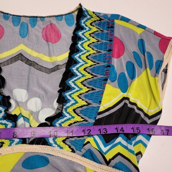 SUMMER Blue Maxi Cover up Abstract Print Cap Sleeve Casual Comfy Long Dress - Picture 10 of 12